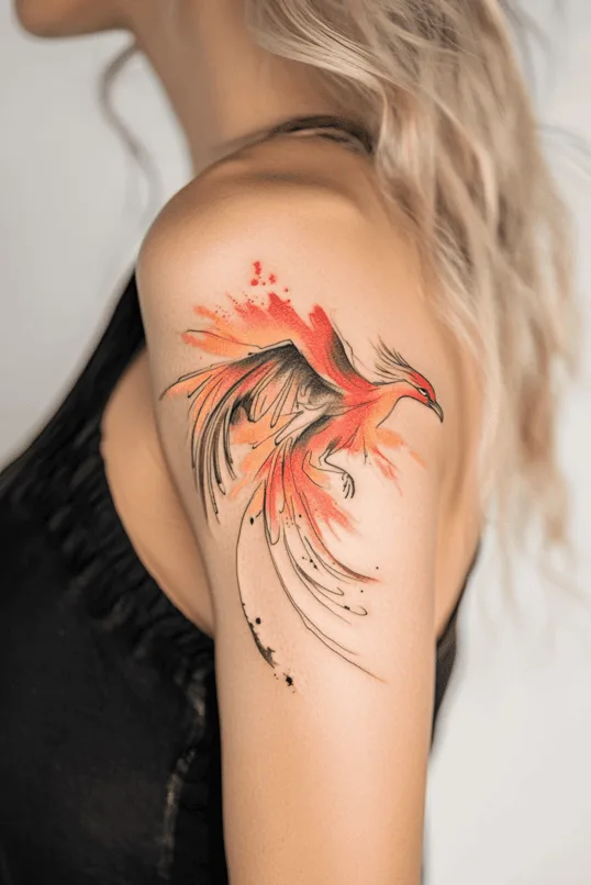 Watercolor Phoenix Shoulder Tattoo