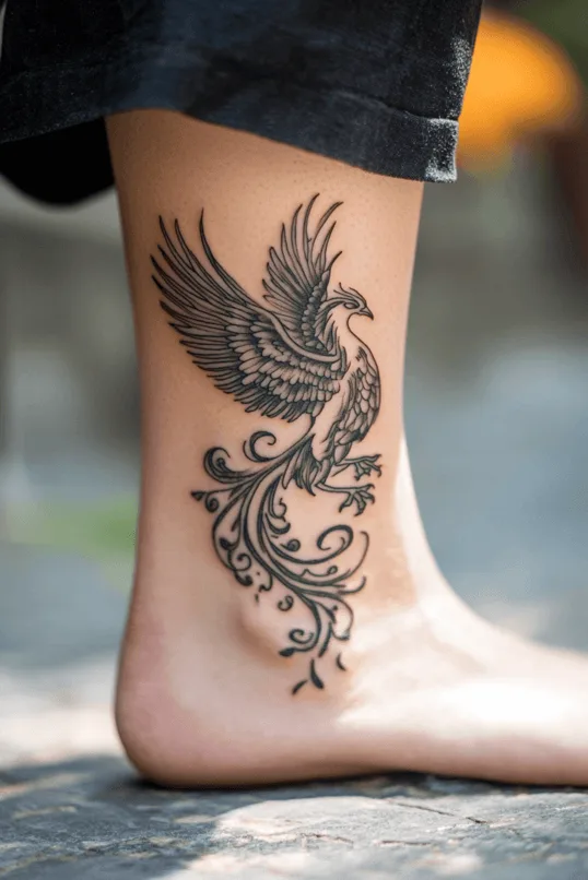 Elegant Ankle Phoenix Tattoo