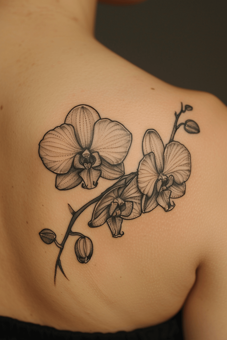 Stunning Fine Line Orchid Tattoo Ideas for Floral Elegance