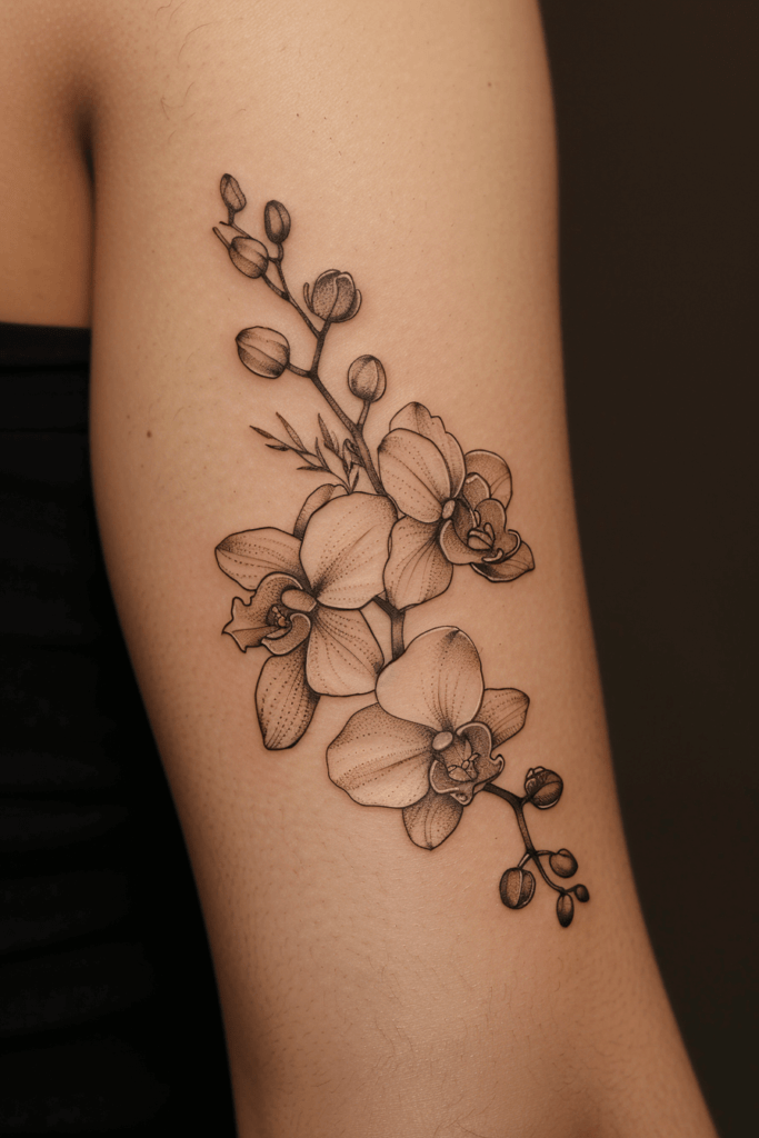 Stunning Fine Line Orchid Tattoo Ideas for Floral Elegance