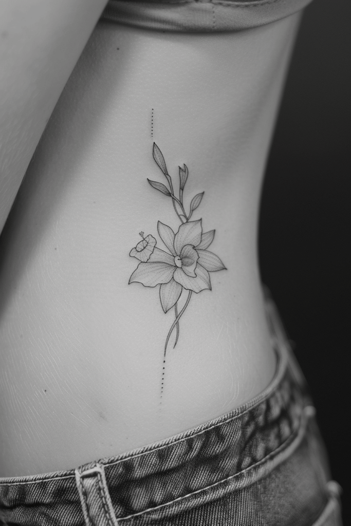 Stunning Fine Line Orchid Tattoo Ideas for Floral Elegance