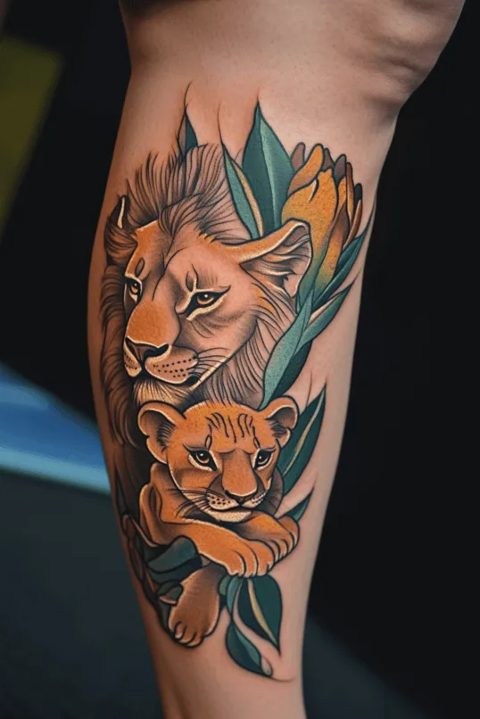 Lioness and Cub Tattoo