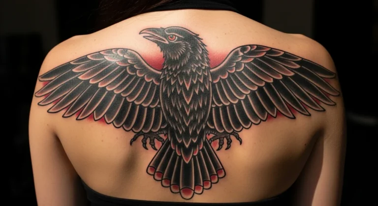 19 American Traditional Raven Tattoos With Dark Elegance