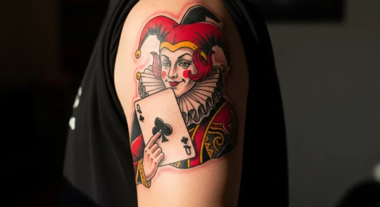 22 American Traditional Card Tattoos That Show Joker and Queen Charm