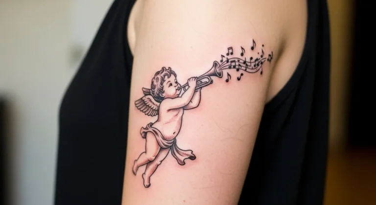 21 Stylish Upper Arm Angel Tattoos With Flattering Placement