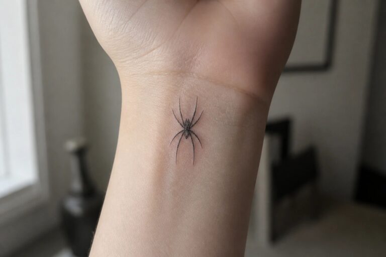 21 Tiny Spider Tattoo Ideas for Women Perfect for Wrist, Ankle, Rib, or Collarbone Placement Small fine line spider tattoo on the inner wrist