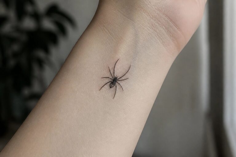 23 Simple Spider Tattoo Ideas for Women Focused on Small Shapes and Intentional Detail Small black spider tattoo on the inner wrist with fine line details