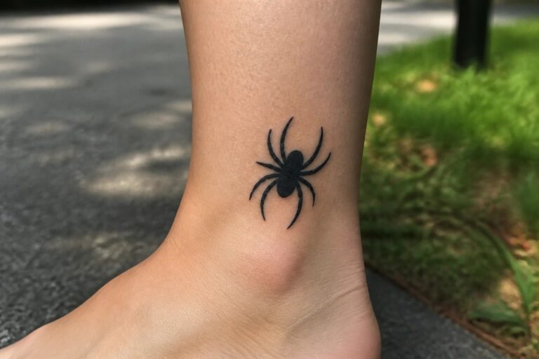 25 Unique Blackwork Spider Tattoo Designs for Women Made for High Contrast Ink Blackwork spider tattoo on the ankle with solid black shading and extended legs