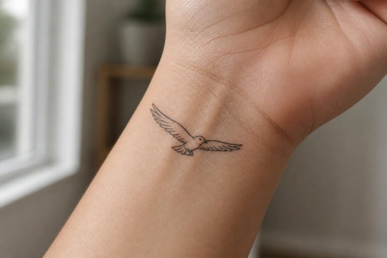 18 Tiny Eagle Tattoo Ideas for Women That Stay Simple and Refined Small black line-art eagle tattoo on the inside of a light-skinned wrist