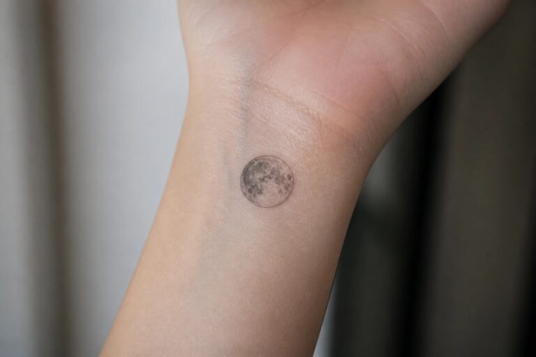 19 Full Moon Tattoo Designs for Women Inspired by Lunar Energy Small shaded moon tattoo placed on the inner wrist.