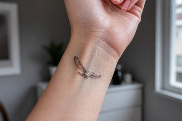 20 Small Eagle Tattoo Ideas for Women Perfect for Delicate Placement Small fine line eagle tattoo with spread wings on the inner wrist