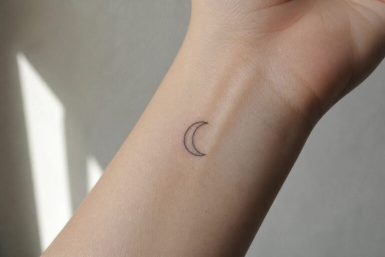 23 Wrist Moon Tattoo Ideas for Women That Stay Elegant and Minimal Fine line crescent moon tattoo on the inner wrist