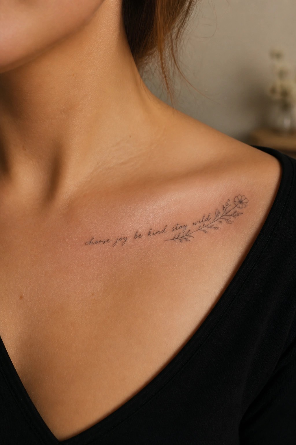 Collarbone tattoo reading 