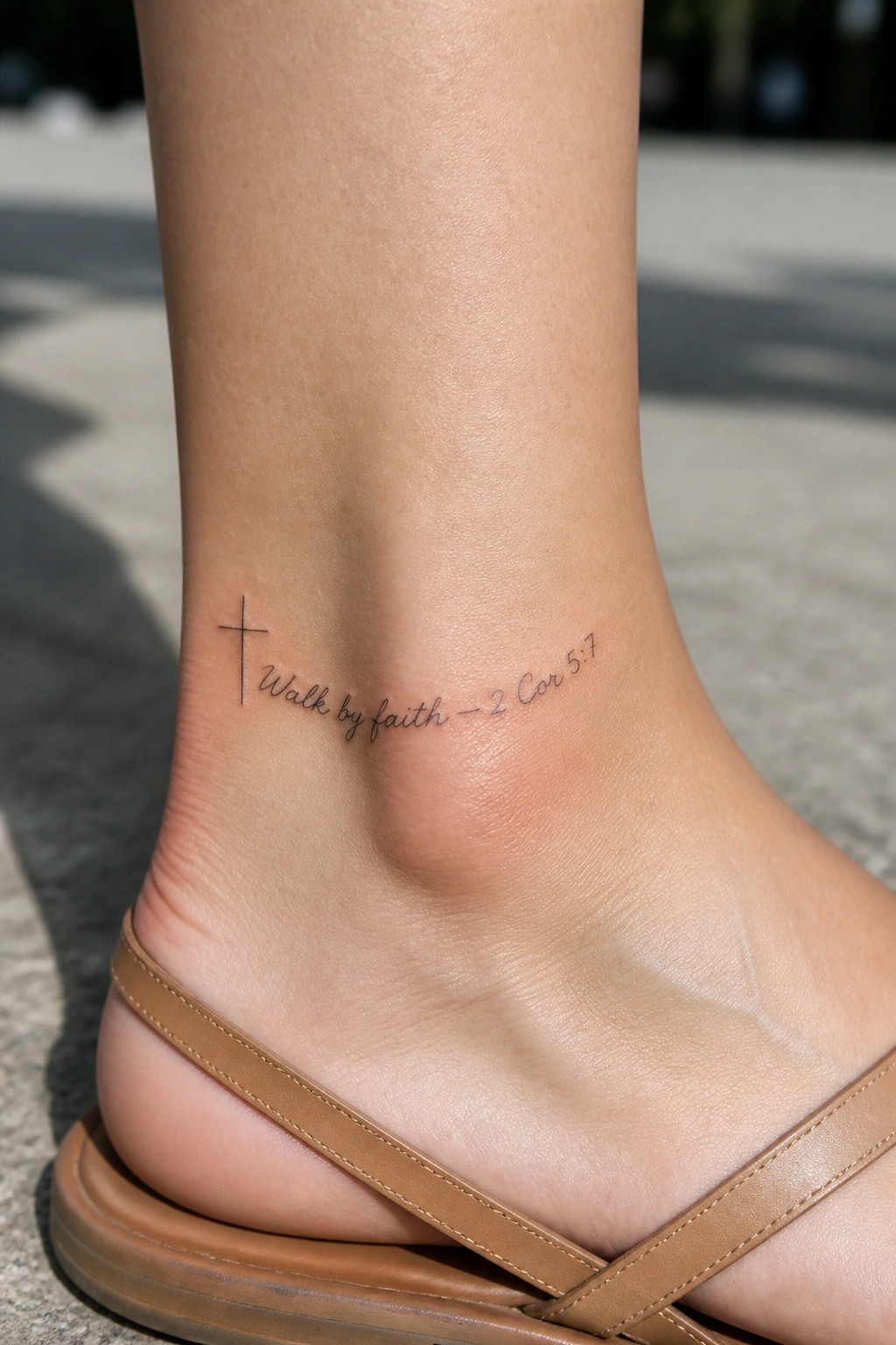 Ankle tattoo of cross and 