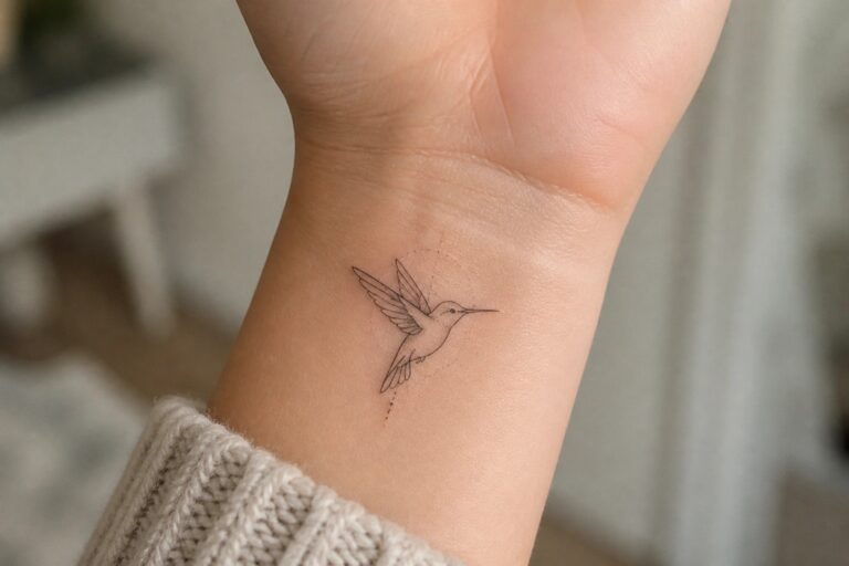 19 Gorgeous Small Wildlife Tattoos Focused on Birds, Foxes, and Forest Animals Small fine line hummingbird tattoo placed on the inner wrist