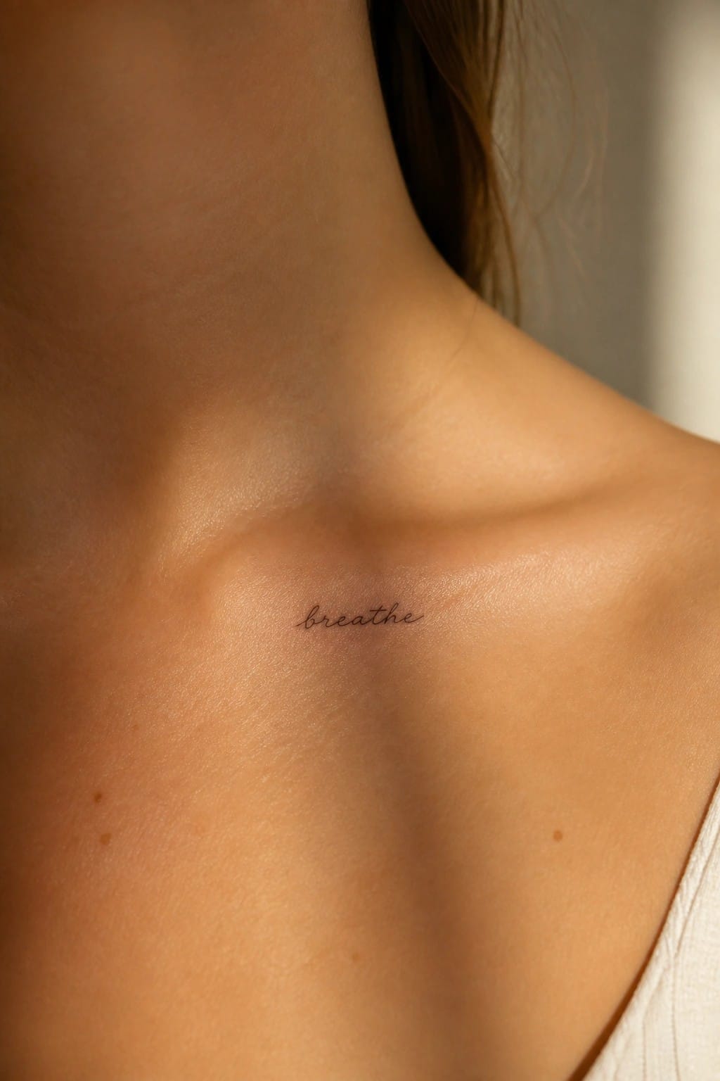 Close-up of neck with cursive