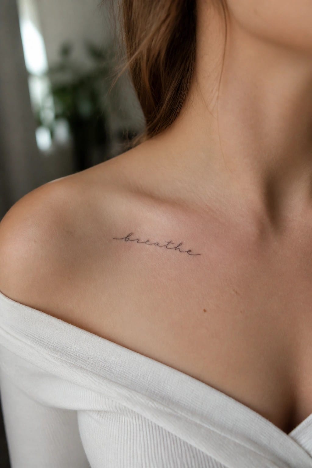 Woman's shoulder with cursive black