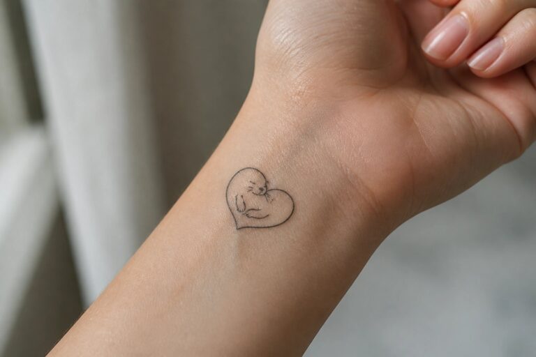 21 Minimal Otter Tattoo Ideas for Cute and Playful Ink Clenched hand showing delicate heart-shaped otter tattoo on inner wrist.