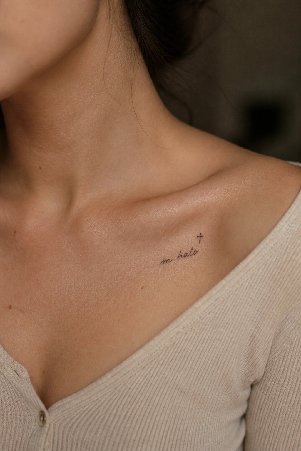 Close-up of collarbone with