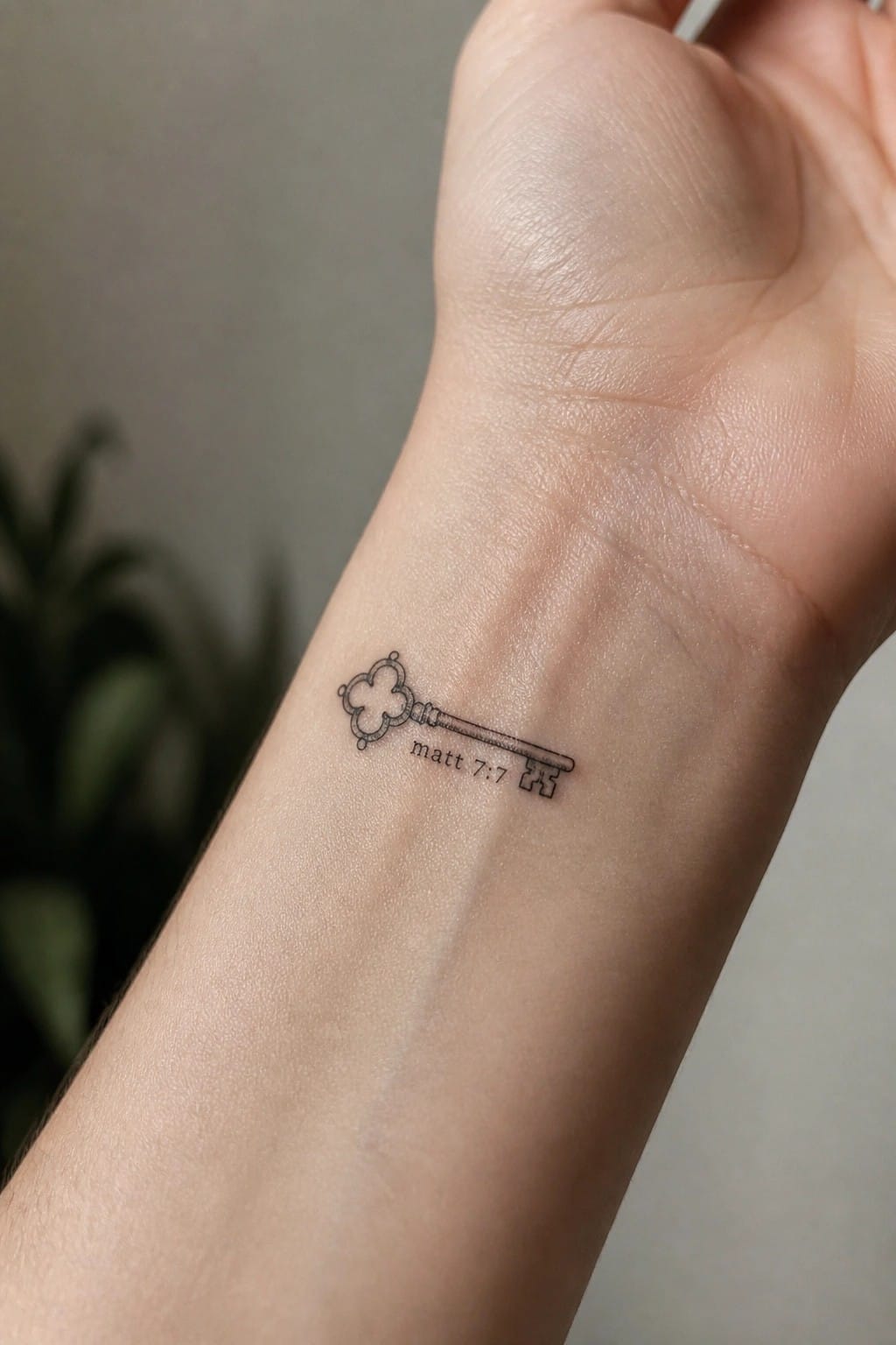 Ornate black key tattoo with