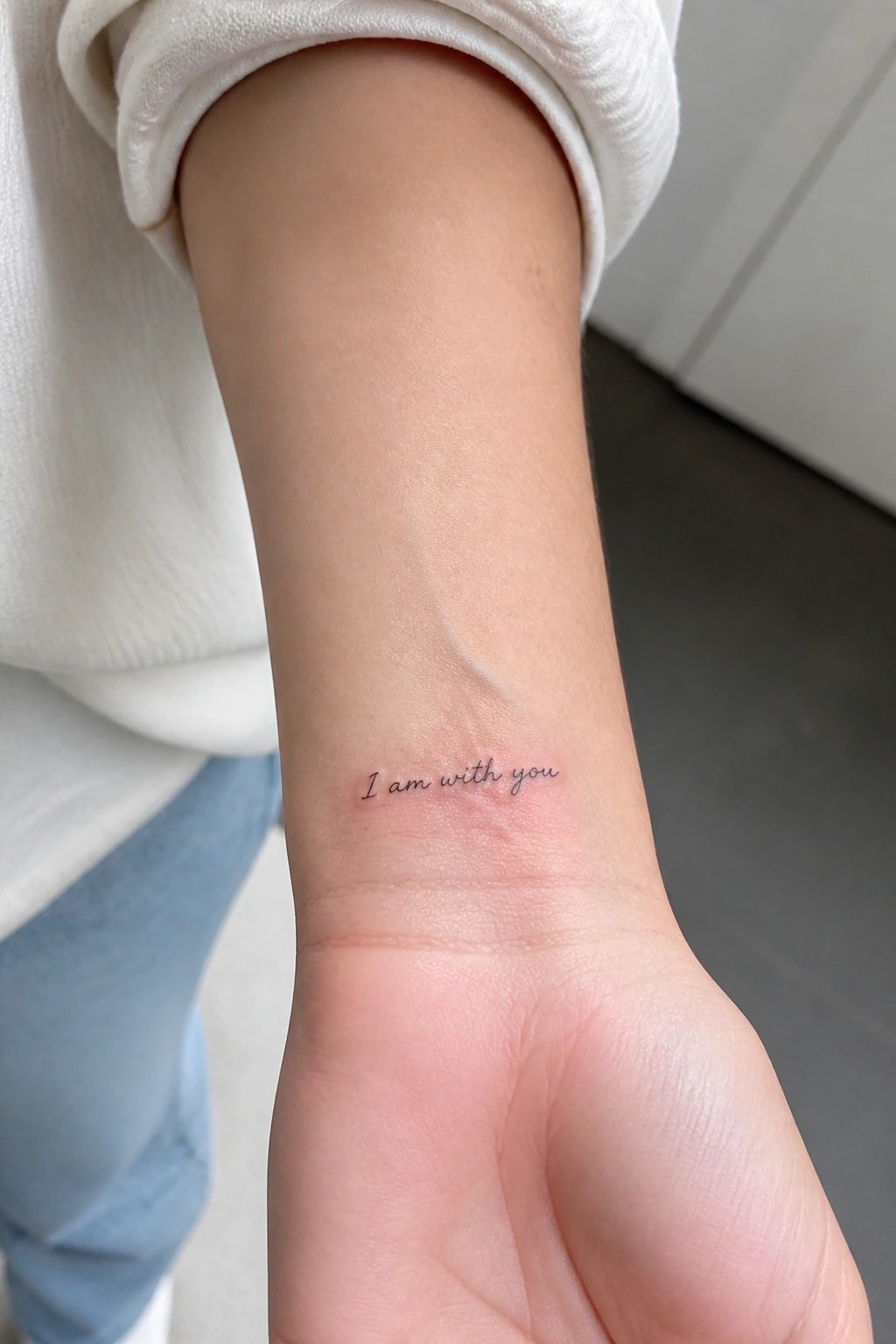 Wrist with black cursive tattoo