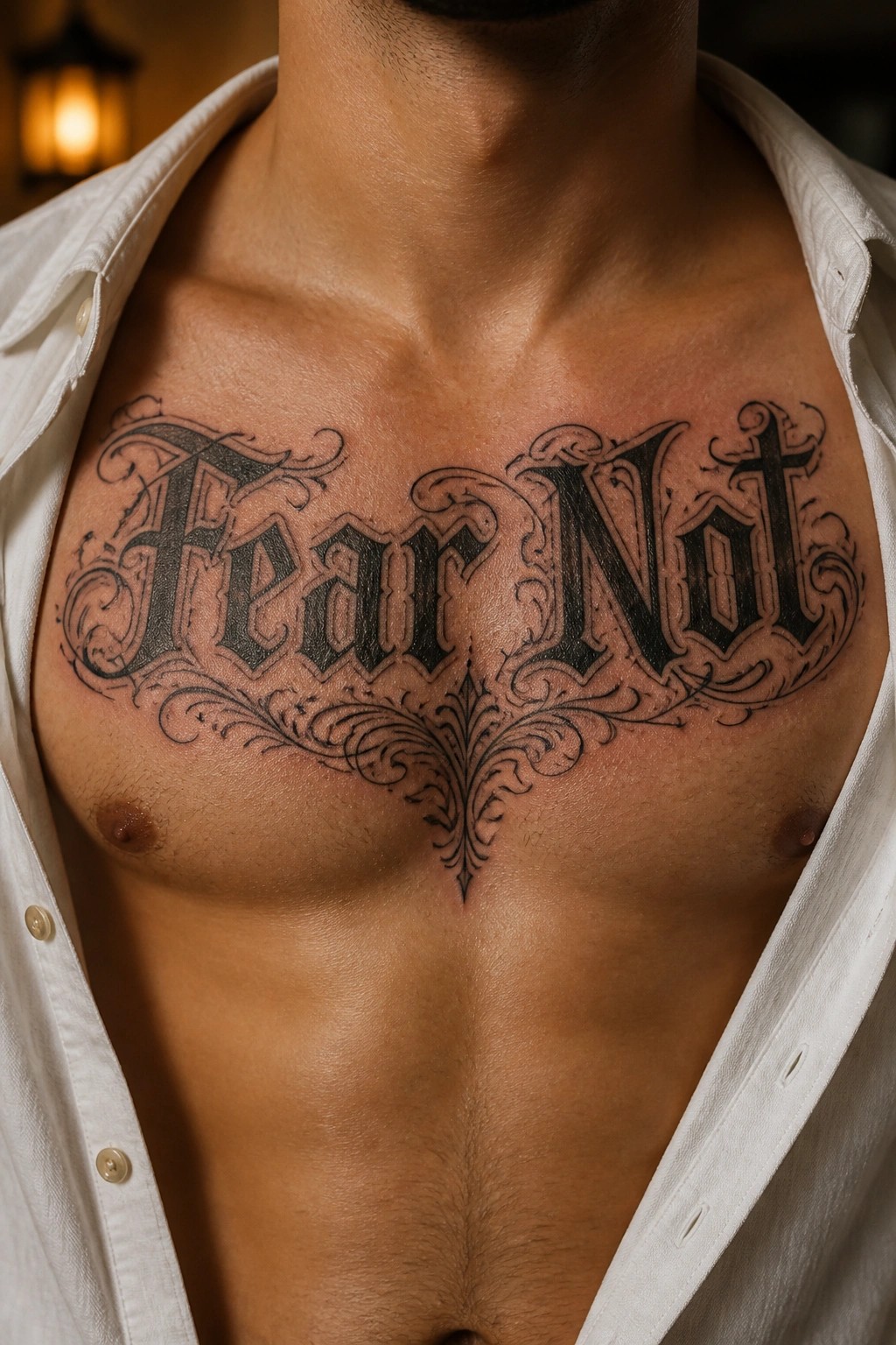Muscular chest with ornate black