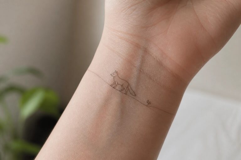 Fine line fox tattoo on the inner wrist