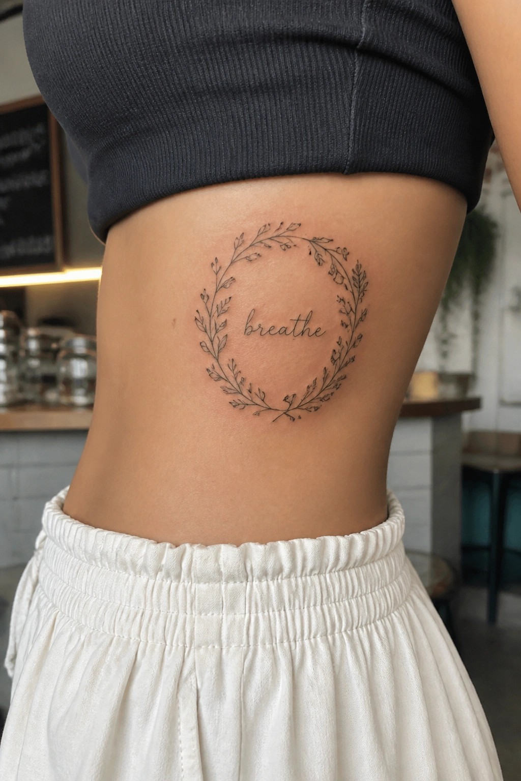 Floral wreath tattoo with