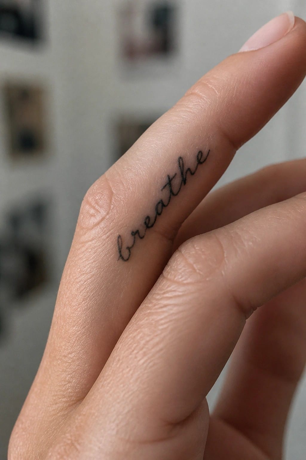 Fingers with black cursive