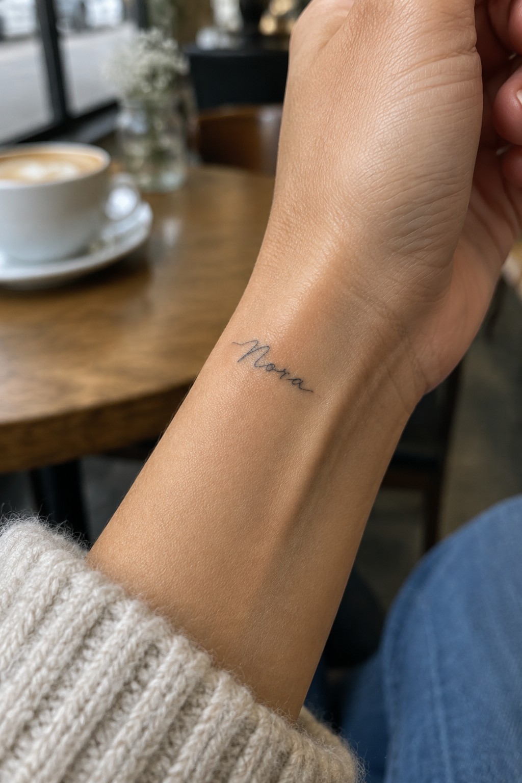 Wrist with cursive