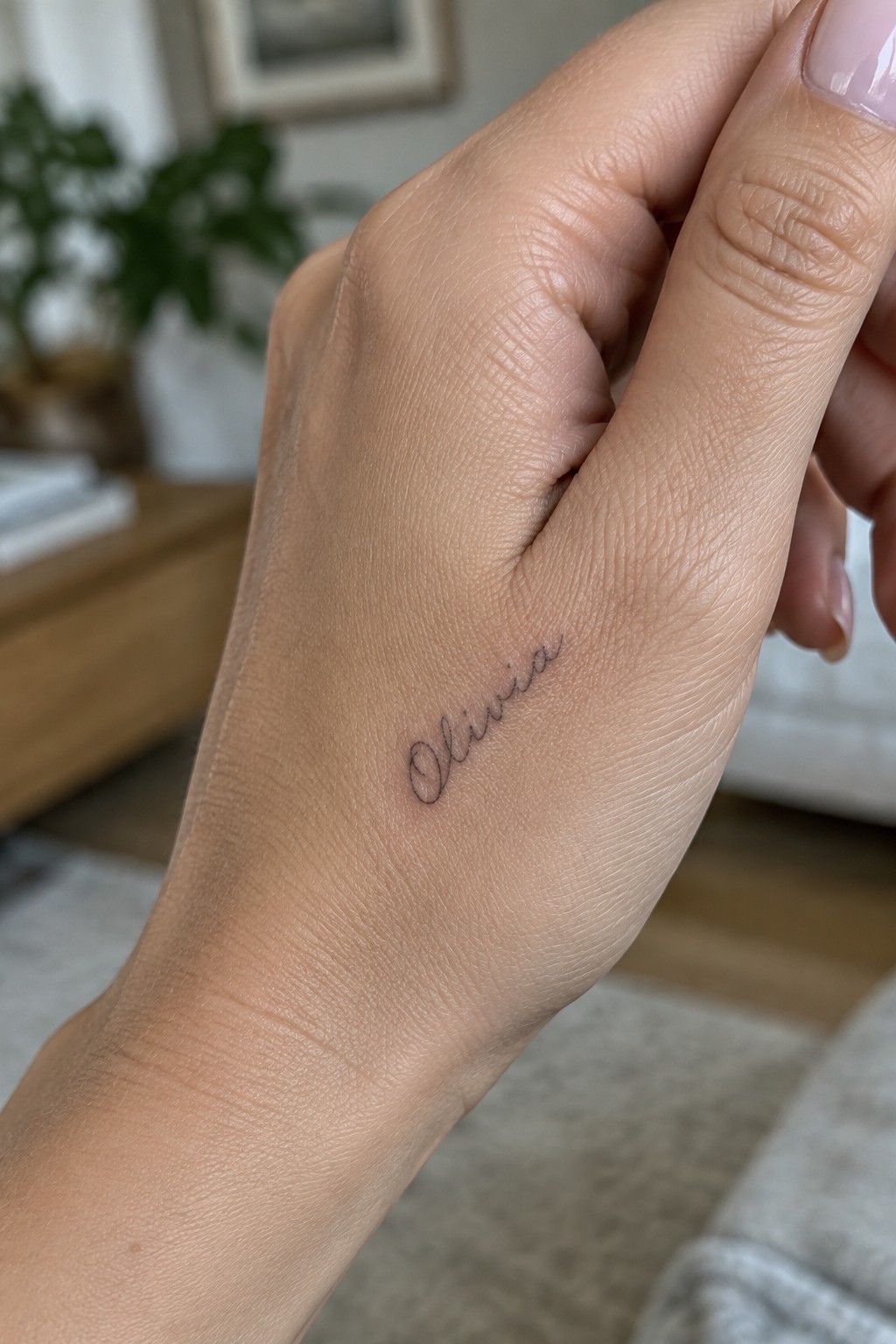 Hand with black cursive