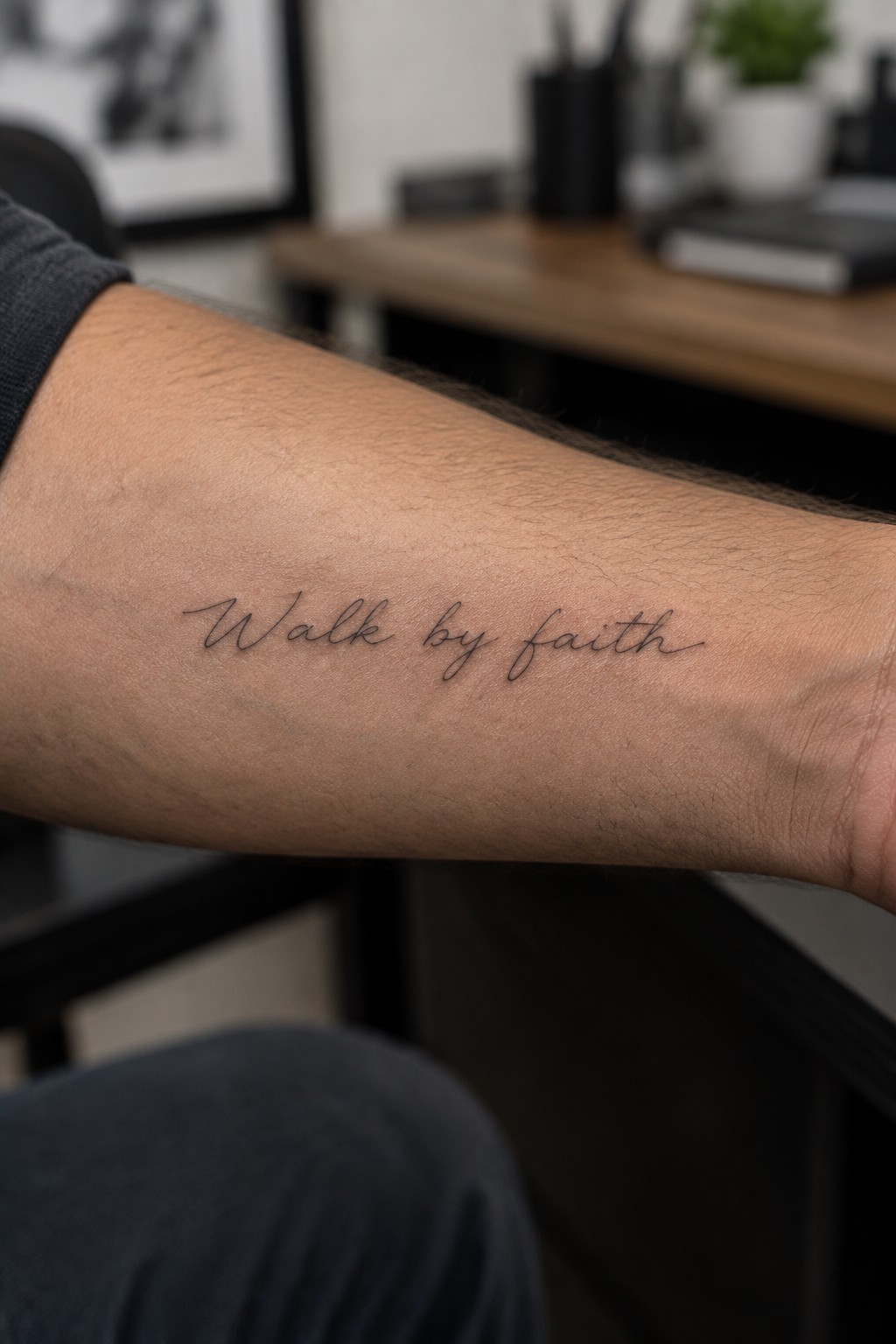 Hairy forearm with black cursive 