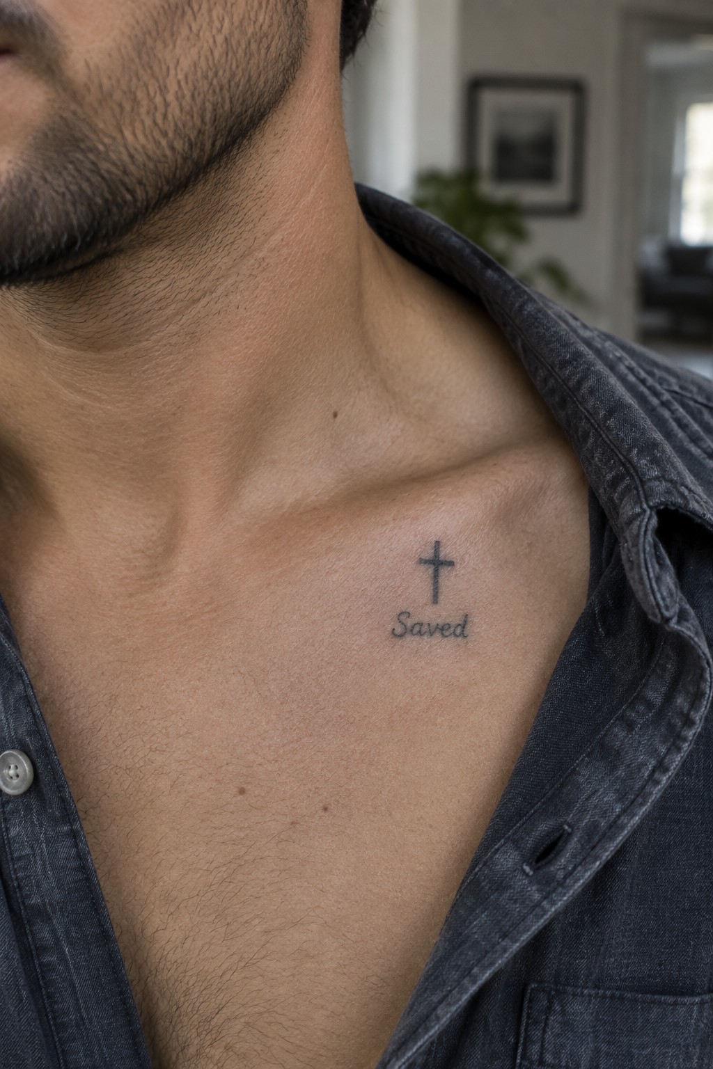 Man's neck with cross and