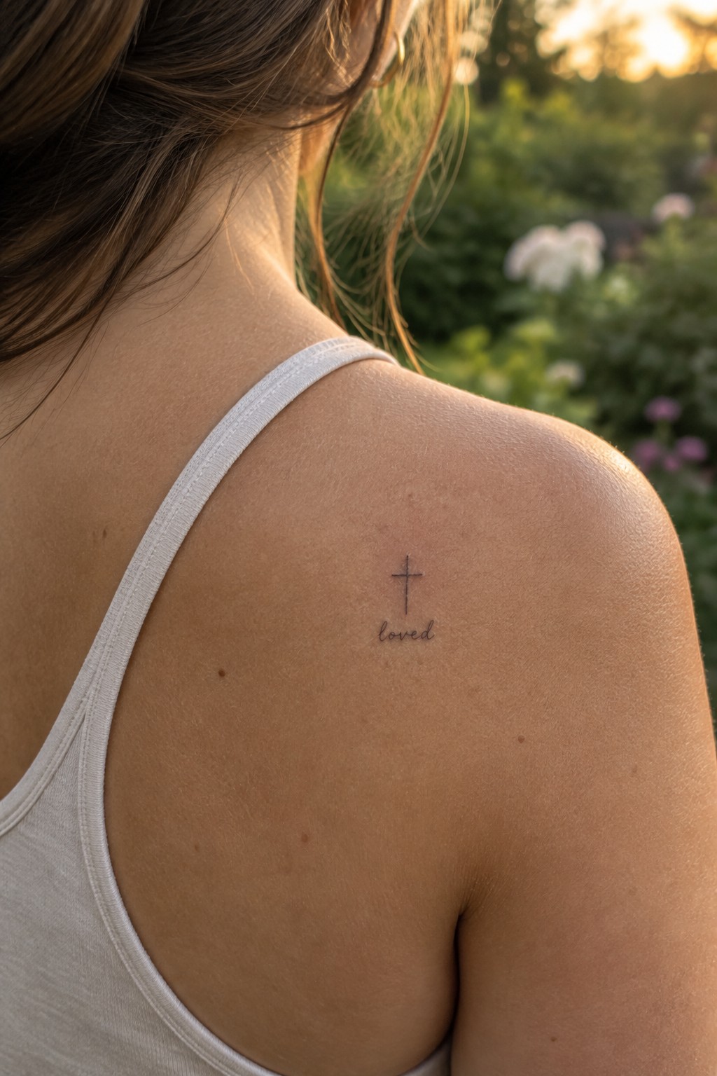 Woman's shoulder with cross and 