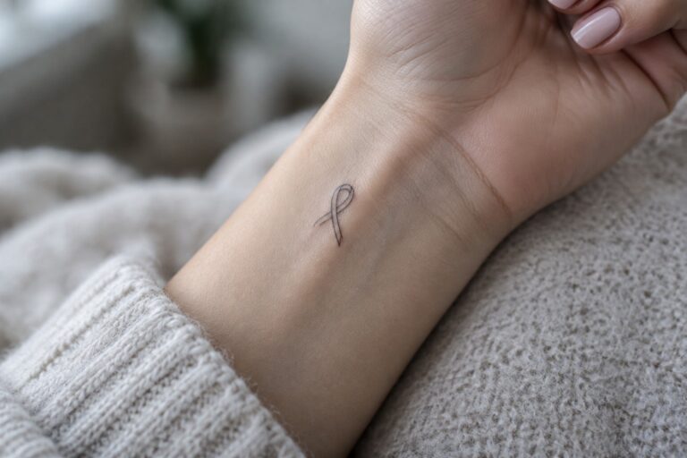17 Minimalist Ribbon Tattoos with Elegant Curved Linework Small black ribbon tattoo on the inner wrist with fine minimalist linework