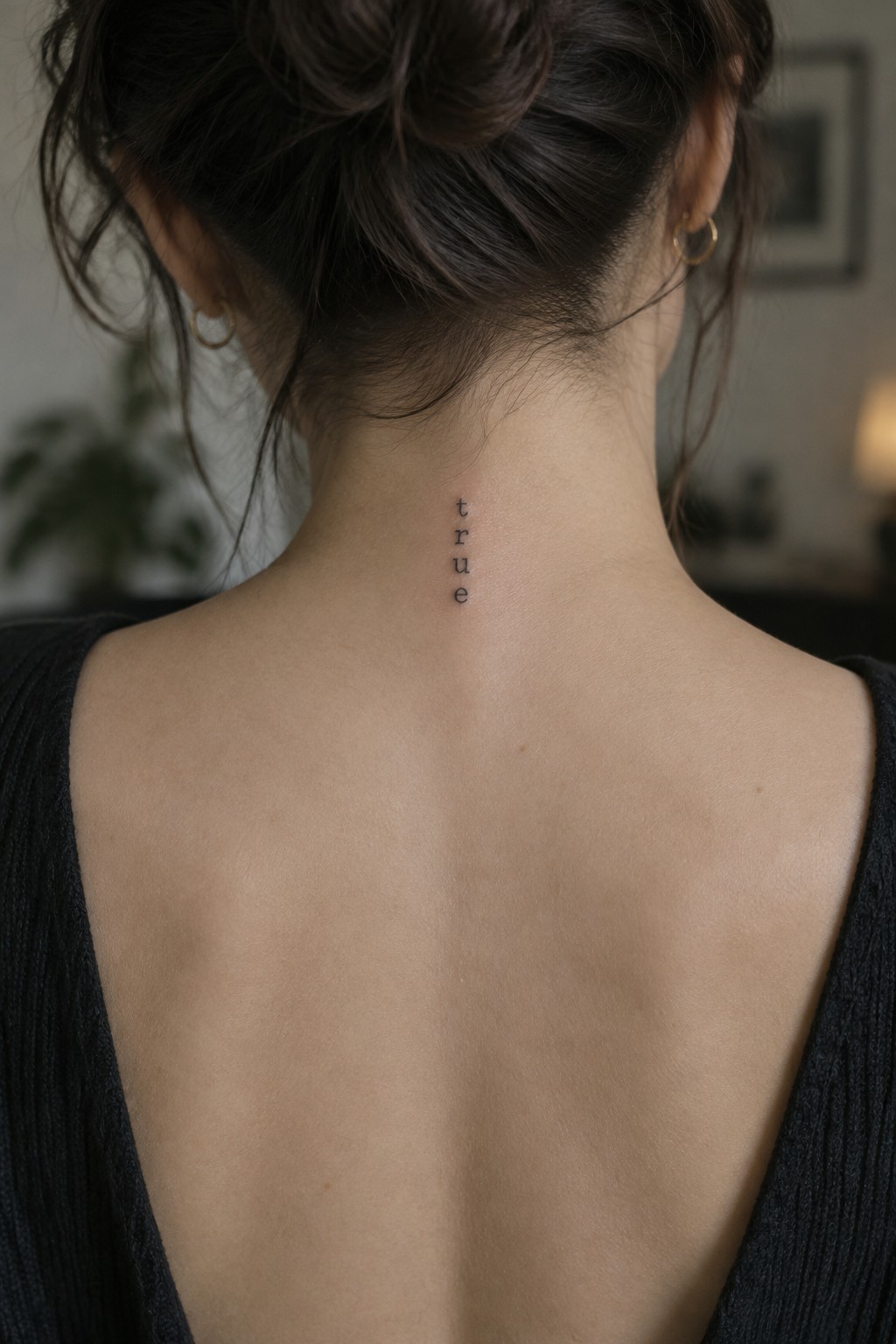 Woman's neck with vertical