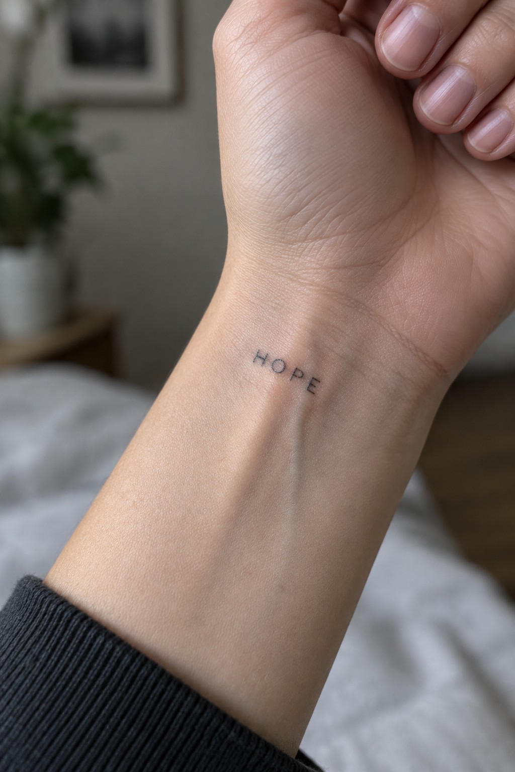 Close-up of inner wrist with black