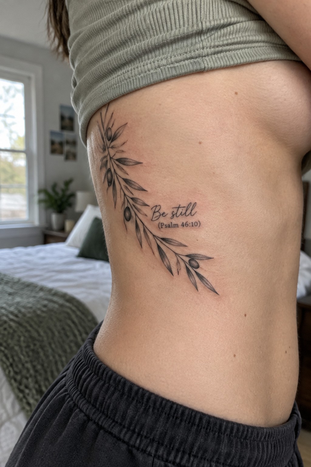 Olive branch tattoo with
