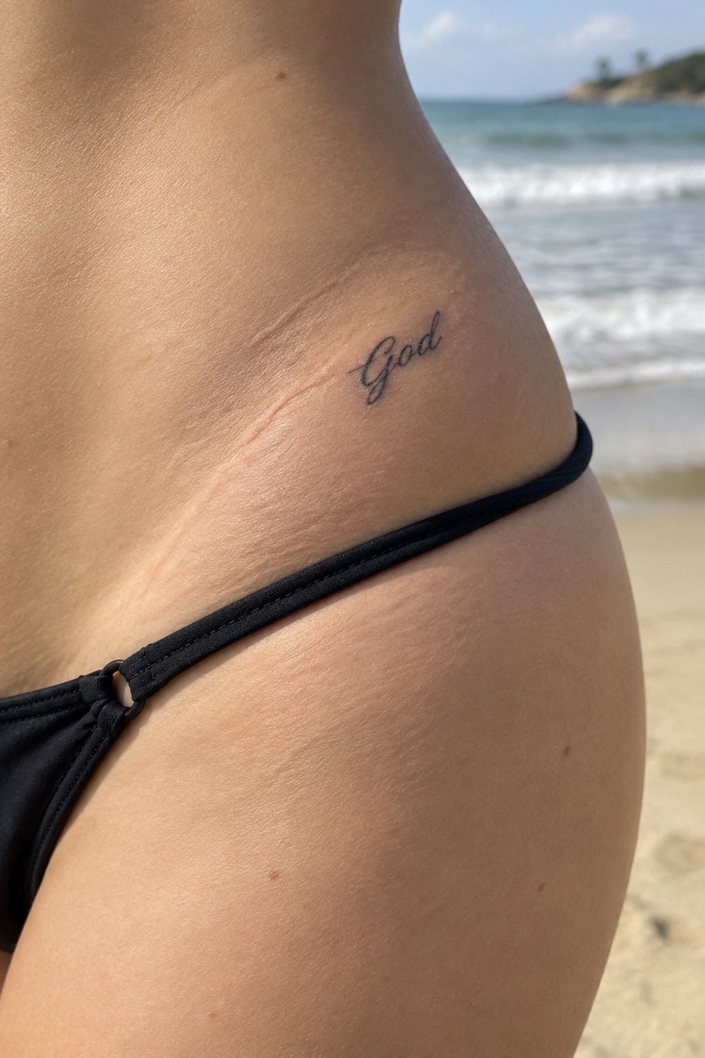 Black bikini bottom with cursive