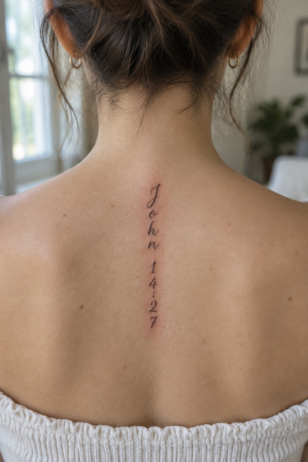 Woman's upper back with vertical