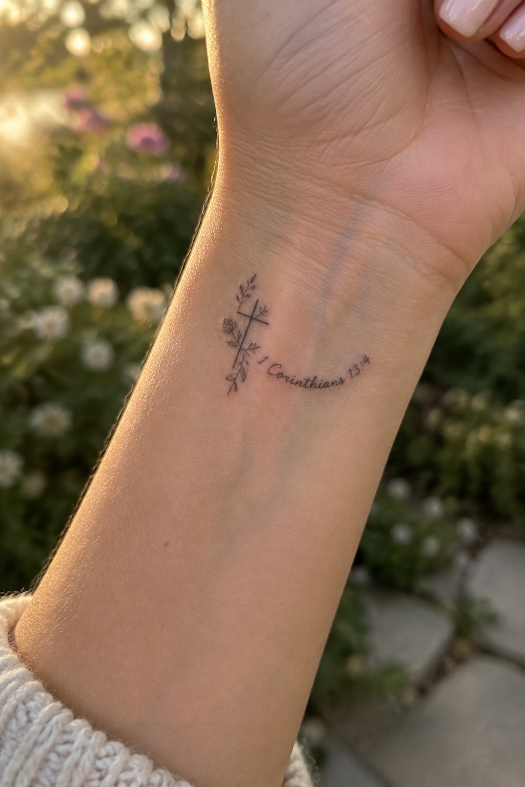 Floral cross tattoo with