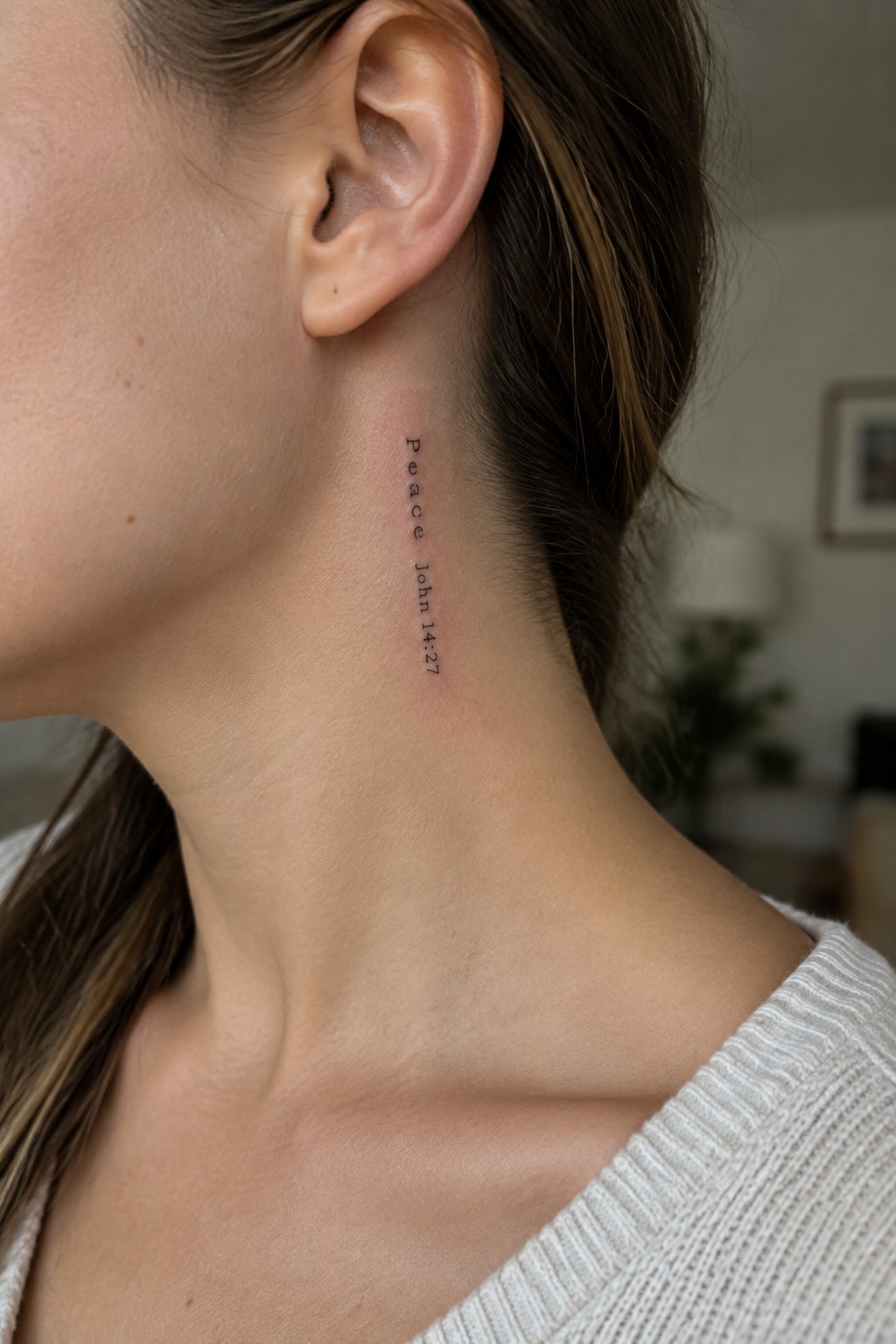 Woman's neck with vertical