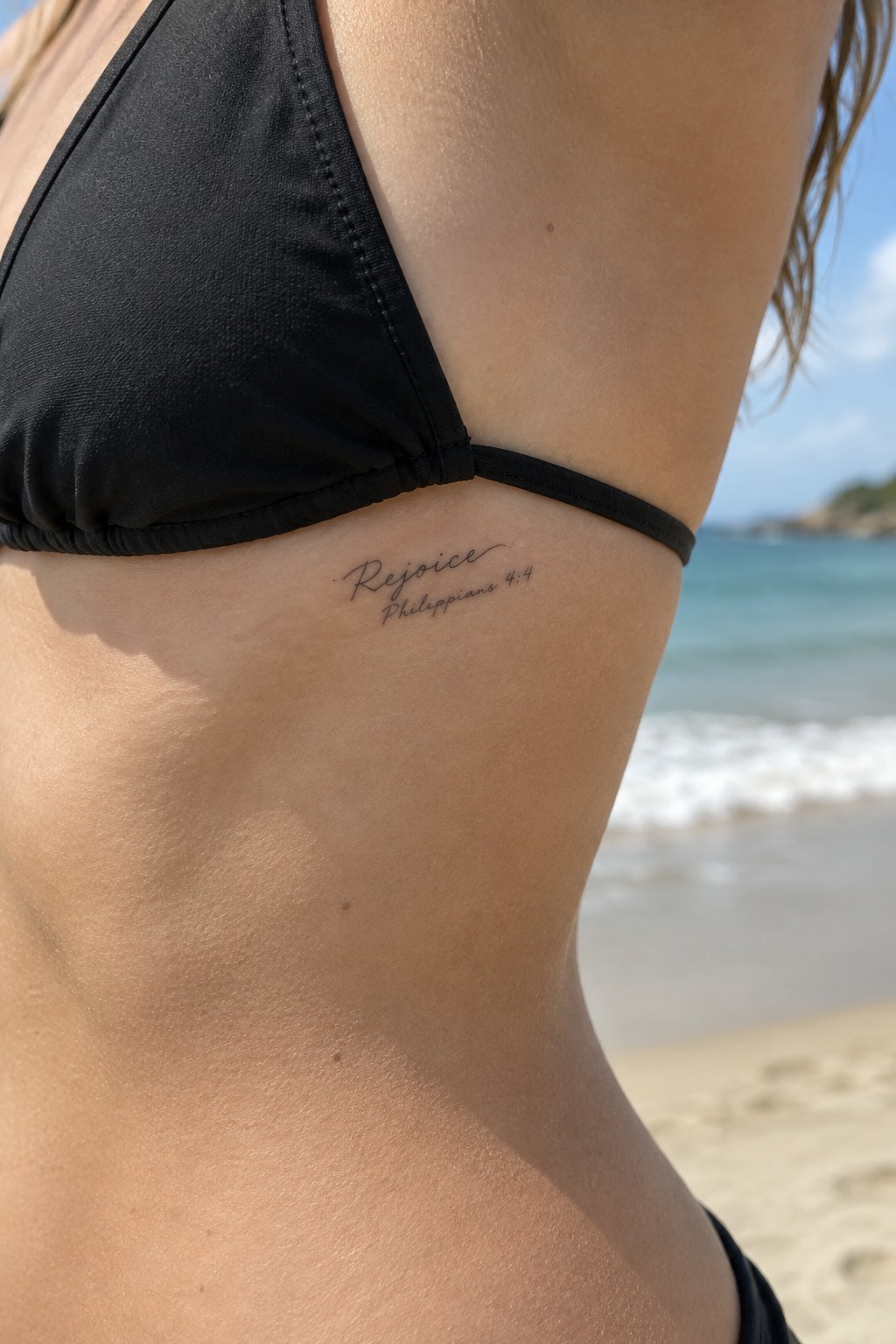 Woman in black bikini with
