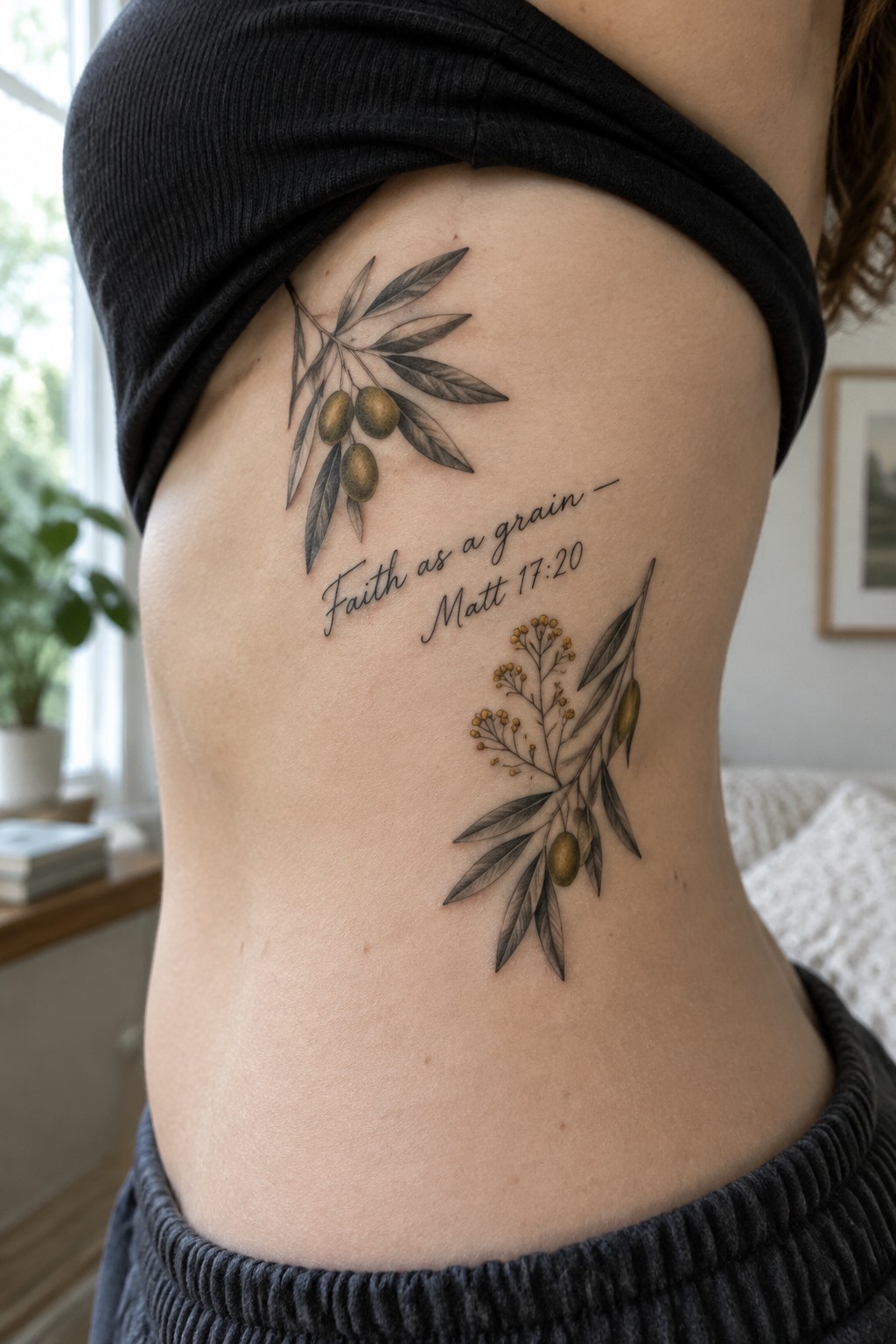 Back with olive branch tattoos and