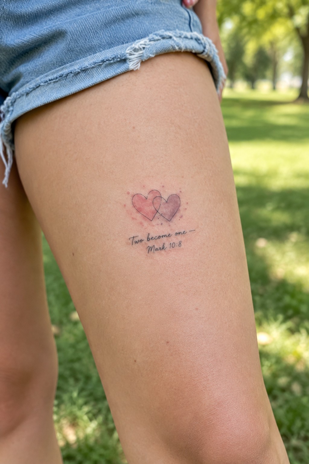 Pink watercolor hearts tattoo with