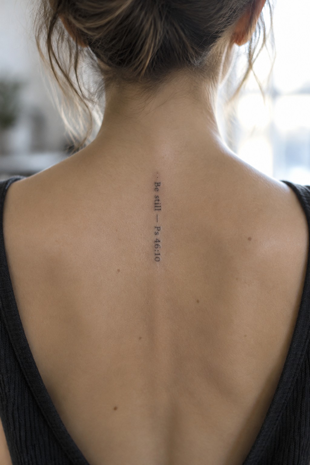 Woman's upper back with vertical 